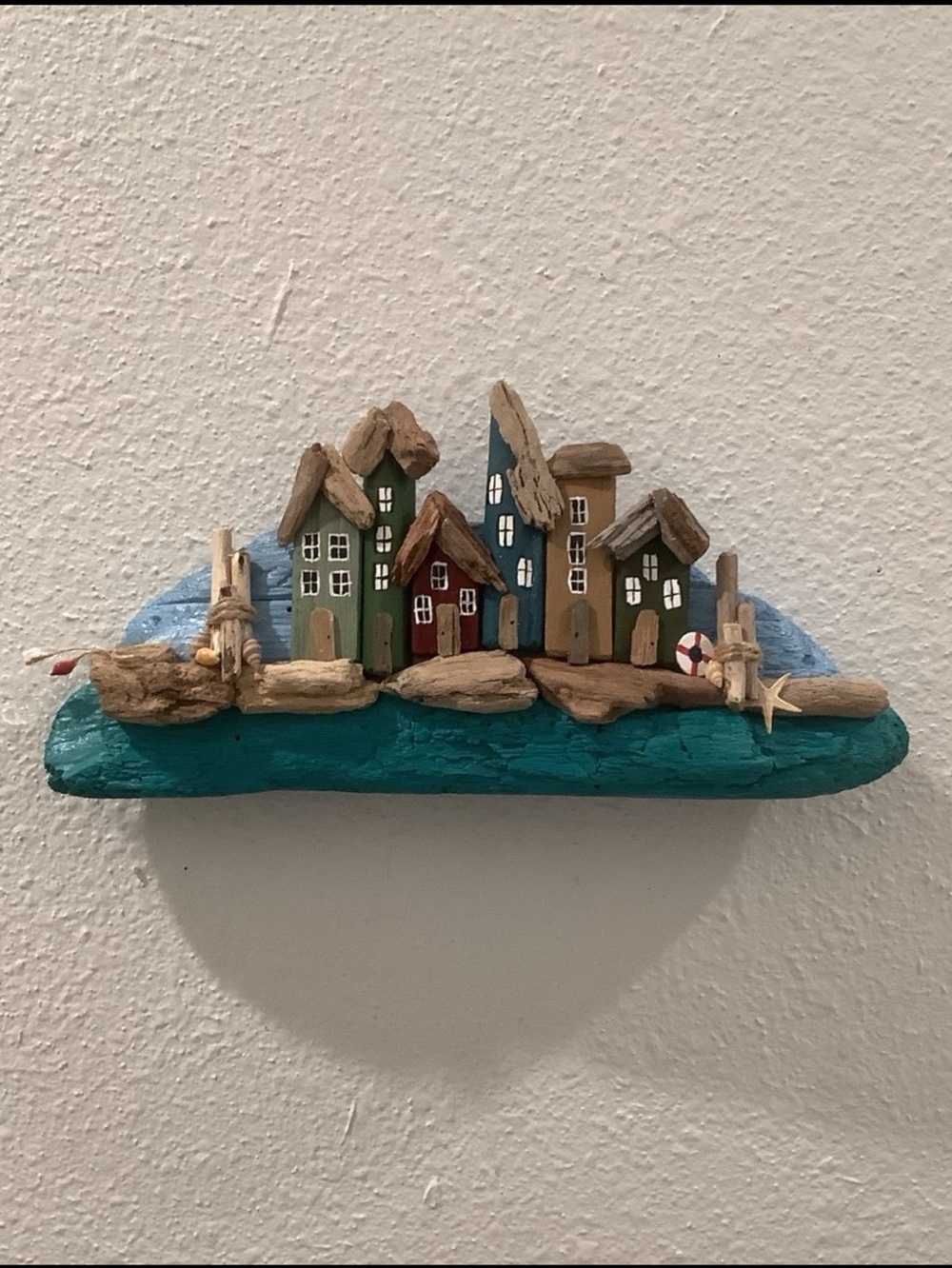 Driftwood Art, Driftwood Fishing Village, Driftwood Coastal Art - Picture 2 of 7